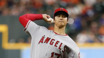 HOUSTON, TX - SEPTEMBER 02: Shohei Ohtani #17 of the Los Angeles Angels of Anaheim pitches in the first inning against the Houston Astros at Minute Maid Park on September 2, 2018 in Houston, Texas.   Bob Levey/Getty Images/AFP
 == FOR NEWSPAPERS, INTERNET, TELCOS &amp; TELEVISION USE ONLY ==