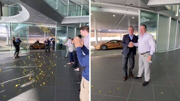 El recibimiento a Sainz en Woking.