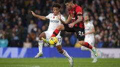 Leeds United's Tyler Adams (left) and Bournemouth's Marcos Senesi battle for the ball during the Premier League match at Elland Road, Leeds. Picture date: Saturday November 5, 2022. (Photo by Ian Hodgson/PA Images via Getty Images)