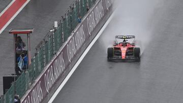 Ferrari's Spanish driver Carlos Sainz Jr drives during the practice session ahead of the Formula One Belgian Grand Prix at the Spa-Francorchamps Circuit in Spa on July 28, 2023. (Photo by JOHN THYS / AFP)