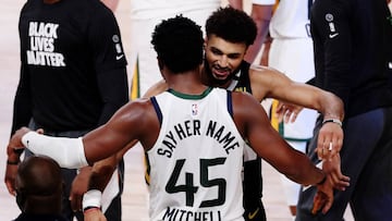 Jamal Murray y Donovan Mitchell, durante el s&eacute;ptimo partido de la primera ronda de la Conferencia Oeste de los playoffs 2020, que ha enfrentado a Denver Nuggets y a Utah Jazz