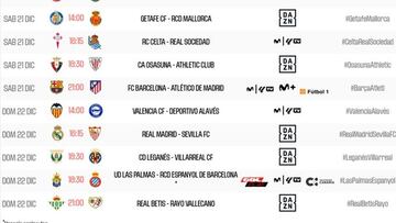 Última jornada del año: Barça-Atleti, el 21; R. Madrid-Sevilla, el 22