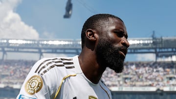 EAST RUTHERFORD, NEW JERSEY - JULY 09: Antonio Ruediger #22 of Real Madrid C.F. looks on prior to the FIFA Club World Cup 2025 semi-final match between Paris Saint-Germain and Real Madrid CF at MetLife Stadium on July 09, 2025 in East Rutherford, New Jersey. (Photo by Pedro Castillo/Real Madrid via Getty Images)