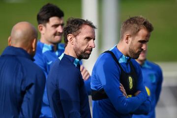 Gareth Southgate looks on during a training session at St George's Park on September 22, 2022 in Burton upon Trent, England. 