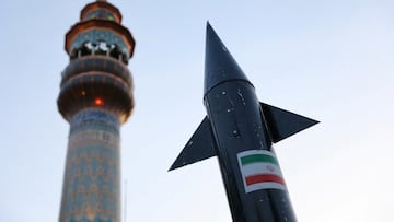 A model of a missile is seen during a celebration following the IRGC attack on Israel, in Tehran, Iran, April 15, 2024. Majid Asgaripour/WANA (West Asia News Agency) via REUTERS ATTENTION EDITORS - THIS IMAGE HAS BEEN SUPPLIED BY A THIRD PARTY