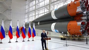 Tsiolkovsky (Russian Federation), 12/04/2022.- Russian President Vladimir Putin delivers a speech, as he visits the Vostochny cosmodrome outside the city of Tsiolkovsky, some 180 km north of Blagoveschensk, in the far eastern Amur region, Russia, 12 April