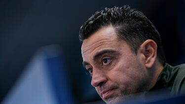 El entrenador del Barceona, Xavi Hernández, durante una rueda de prensa.
