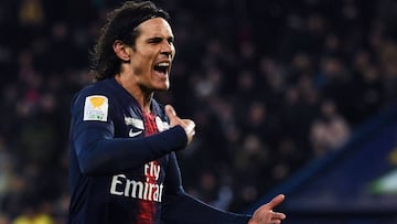 Paris Saint-Germain&#039;s Uruguayan forward Edinson Cavani reacts  during the French League Cup quarter-final football match between Paris Saint-Germain (PSG) and Guingamp (EAG) on January 9, 2019, at the Parc des Princes stadium in Paris. (Photo by Anne