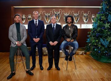 Sergio Ramos, Zinedine Zidane, Florentino Pérez y Marcelo.