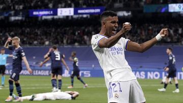 04/05/22 PARTIDO CHAMPIONS LEAGUE  SEMIFINAL VUELTA  REAL MADRID - MANCHESTER CITY  TERCER GOL PENALTI BENZEMA 3-1 ALEGRIA RODRYGO