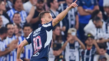 Sergio Canales celebrates his goal 2-0 of Monterrey during the 12th round match between Monterrey and Tigres UANL as part of the Liga BBVA MX, Torneo Apertura 2024 at BBVA Bancomer Stadium on October 19, 2024 in Monterrey, Nuevo Leon, Mexico.