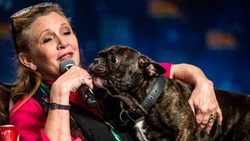 Carrie Fisher con su perro Gary.