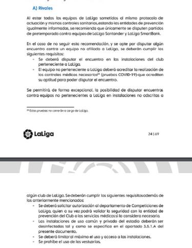 El protocolo de LaLiga limita el uso de vestuarios y prohíbe duchas