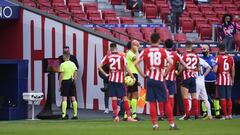 MADRID, SPAIN - MARCH 07: Referee, Alejandro Jose Hernandez Hernandezas checks the VAR monitor for a potential handball on Nacho of Real Madrid during the La Liga Santander match between Atletico de Madrid and Real Madrid at Estadio Wanda Metropolitano on