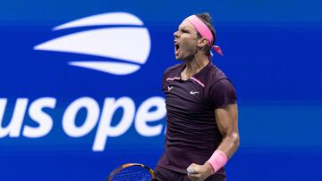 Spain's Rafael Nadal gestures after a point during the 2022 US Open Tennis tournament men's singles first round match against Australia's Rinky Hijikata at the USTA Billie Jean King National Tennis Center in New York, on August 30, 2022. (Photo by COREY SIPKIN / AFP)