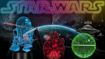 Proyector led de hologramas en 3D de Star Wars con las imágenes de R2-D2, el Halcón Milenario y la Estrella de la Muerte en Amazon