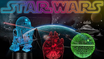 Proyector led de hologramas en 3D de Star Wars con las imágenes de R2-D2, el Halcón Milenario y la Estrella de la Muerte en Amazon