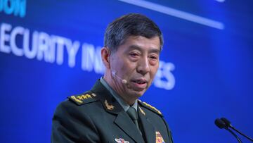 Chinese Defence Minister Li Shangfu speaks at the IISS Shangri-La Dialogue in Singapore June 4, 2023. Mark Cheong/The Straits Times via REUTERS    ATTENTION EDITORS - THIS IMAGE HAS BEEN SUPPLIED BY A THIRD PARTY. NO RESALES. NO ARCHIVES. SINGAPORE OUT