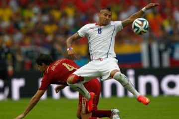 Con goles de Eduardo Vargas y Charles Aránguiz, la Roja derrotó a España en el Maracaná, el 18 de junio del 2014.