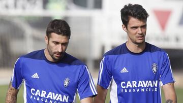 Cani, junto a Erik Morán, en una entrenamiento de esta temporada.