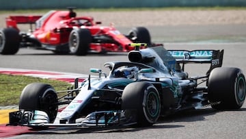 SHANGHAI, CHINA - APRIL 15: Valtteri Bottas driving the (77) Mercedes AMG Petronas F1 Team Mercedes WO9 on track during the Formula One Grand Prix of China at Shanghai International Circuit on April 15, 2018 in Shanghai, China. (Photo by Lintao Zhang/Ge