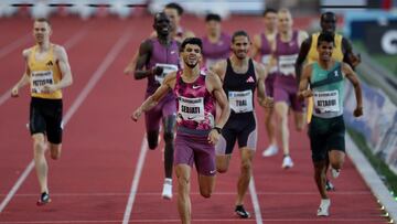 Athletics - Diamond League - Monaco - Stade Louis II, Monaco - July 12, 2024 Algeria's Djamel Sedjati reacts after winning the men's 800m REUTERS/Manon Cruz