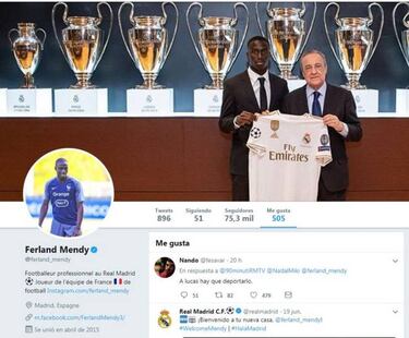 Mendy se lía en las redes y le da un "me gusta" a un tuit sobre Lucas Vázquez y luego rectifica
