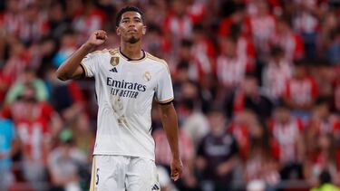 Jude Bellingham celebra el gol que marcó al Athletic en su debut en Liga con el Real Madrid.