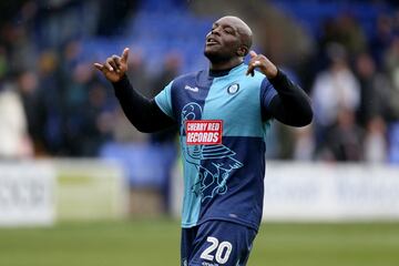 Wycombes Adebayo Akinfenwa celebrates the win