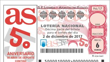 Los d¨¦cimos de la Loter¨ªa del 2 de diciembre llevar¨¢n un dise?o especial del 50 Aniversario de AS