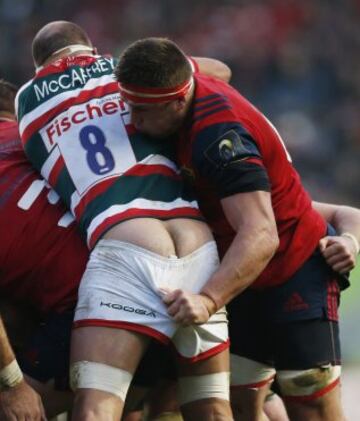 Instante del partido de rugby entre Leicester Tigers y Munster.