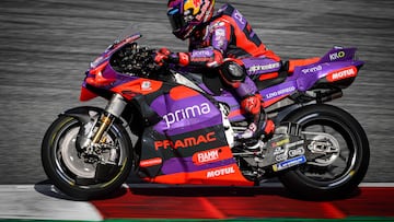 Prima Pramac Racing's Spanish rider Jorge Martin competes during the second practice session of the Austrian MotoGP weekend at the Red Bull Ring racetrack in Spielberg, Austria on August 16, 2024. (Photo by Jure Makovec / AFP)