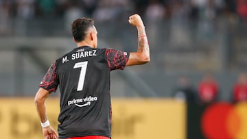 AMDEP9059. LIMA (PERÚ), 06/04/2022.- Matías Suárez de River celebra su gol hoy, en un partido de la Copa Libertadores entre Alianza Lima y River Plate en el estadio Nacional en Lima (Perú). EFE/Paolo Aguilar
