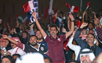 Qatari fans cheer after their national team defeated UAE to qualify to the final of the 2019 AFC Asian Cup on January 29, 2019, in the Qatari capital Doha.