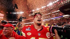 LAS VEGAS, NEVADA - FEBRUARY 11: Patrick Mahomes #15 of the Kansas City Chiefs celebrates after defeating the San Francisco 49ers 25-22 during Super Bowl LVIII at Allegiant Stadium on February 11, 2024 in Las Vegas, Nevada. The Chiefs defeated the 49ers 25-   Jamie Squire/Getty Images/AFP (Photo by JAMIE SQUIRE / GETTY IMAGES NORTH AMERICA / Getty Images via AFP)