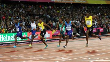La final de los Mundiales de Londres 2017 en los 100 metros. Venci&oacute; Justin Gatlin, primero por la izquierda. 