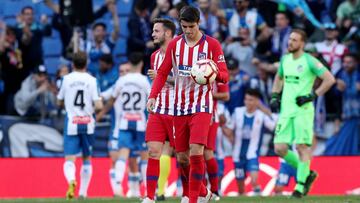 Morata, Sa&uacute;l y Oblak se lamentan tras un gol del Espanyol. 