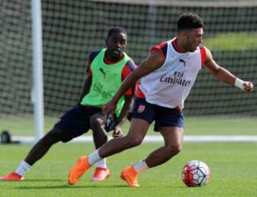 Alexis Sánchez y su alegría en la última sesión de entrenamientos del Arsenal.