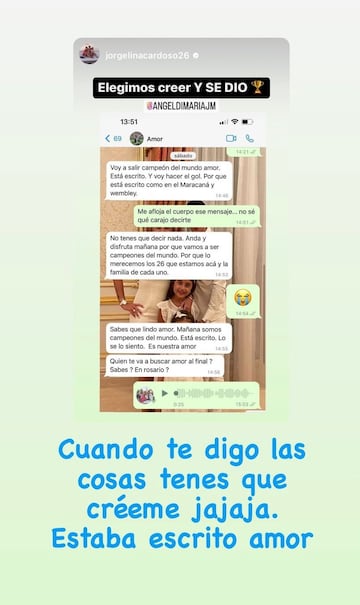 La conversación que tuvieron Ángel y Jorgelina un días antes del partido entre Argentina y Francia.