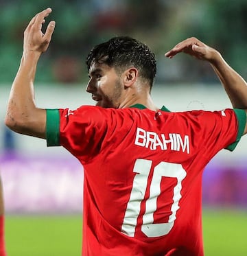 Brahim celebra uno de sus goles con Marruecos.