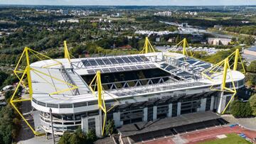 DORTMUND, GERMANY - SEPTEMBER 25: (EDITORS NOTE: This photograph was taken using a drone.) An aerial view of the Signal Iduna Park on September 25, 2022 in Dortmund, Germany. The then so called BVB Stadion Dortmund is one of the venues of the UEFA EURO 2024. (Photo by Lars Baron/Getty Images)