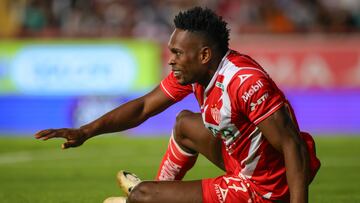 Diber Cambindo of Necaxa during the 12th round match between Necaxa and Leon as part of the Liga BBVA MX, Torneo Clausura 2025 at Victoria Stadium, on March 14, 2025 in Aguascalientes, Mexico.