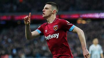 Declan Rice celebra el gol que marc&oacute; al Newcastle el 2 de marzo en la Premier.