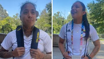 Las futbolistas Manuela Paví y Camila Reyes atienden a los medios españoles en Lyon