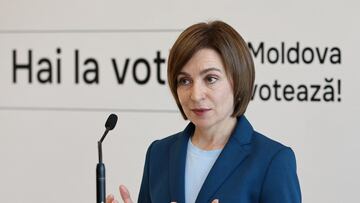 Moldova's incumbent President and presidential candidate Maia Sandu attends a press conference in Chisinau, Moldova October 21, 2024. REUTERS/Vladislav Culiomza