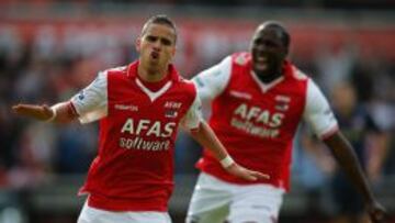 Maher celebra el primer gol del AZ en la final de la Copa holandesa ante el PSV.