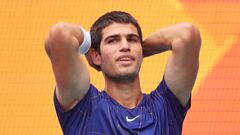 MIAMI GARDENS, FLORIDA - APRIL 03: Carlos Alcaraz of Spain celebrates after defeating Casper Ruud of Norway in the Men&#039;s Singles final during the Miami Open at Hard Rock Stadium on April 03, 2022 in Miami Gardens, Florida.   Michael Reaves/Getty Imag