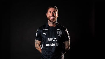 This handout picture released by Monterrey Rayados football club shows new signing Spanish football player Sergio Ramos posing for a picture wearing the team Jersey in Madrid on February 5, 2025. Spanish football player Sergio Ramos is the new signing of Rayados de Monterrey of Mexico's La Liga, the club announced on its social networks on February 6, 2025, with a message in which it highlighted the Spaniard as a �historic defender� in world football. (Photo by Handout / Monterrey Rayados Football Club / AFP) / RESTRICTED TO EDITORIAL USE - MANDATORY CREDIT "AFP PHOTO / MONTERREY RAYADOS FOOTBALL CLUB / HANDOUT / " - NO MARKETING NO ADVERTISING CAMPAIGNS - DISTRIBUTED AS A SERVICE TO CLIENTS