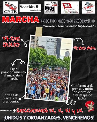 ¿A qué hora inicia la marcha de la CNTE en CDMX este 17 de julio?: ruta y todo lo que debes saber
