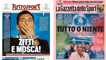Portadas de los diarios Tuttosport y La Gazzetta dello Sport del día 13 de noviembre de 2017.